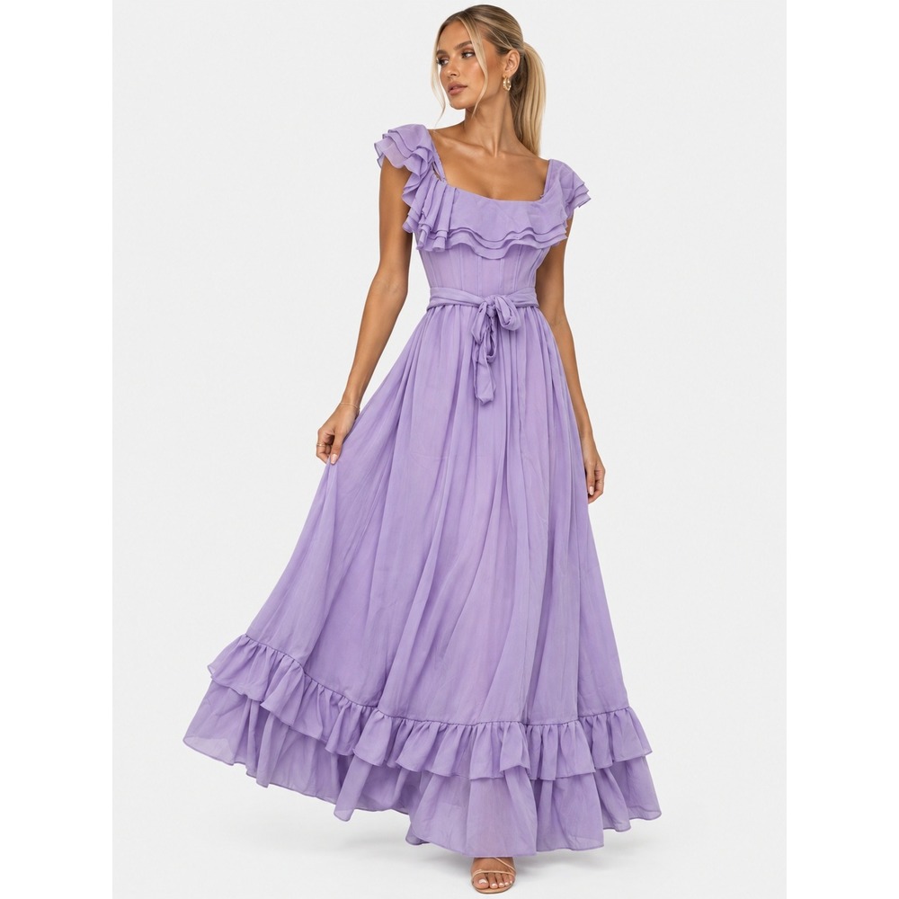 Witness of Love Lavender Purple Ruffle Corset Back Maxi Dress 2 XS NWT